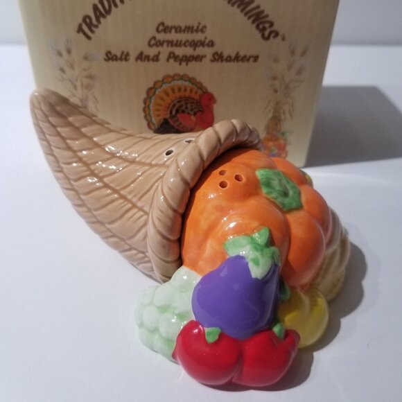 RUSS Cornucopia Thanksgiving Salt & Pepper Shaker set w/original box Russ #15603 - Picture 1 of 11